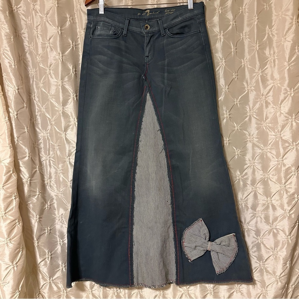 7 for all Mankind Blue Denim Bow Maxi Skirt Custom Repurposed Boho 7fam Bohemian